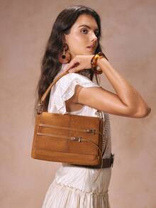 SHECARRY Women's Adjustable Buckle Design Fashion Handbag For Daily Use - Brown - View 2