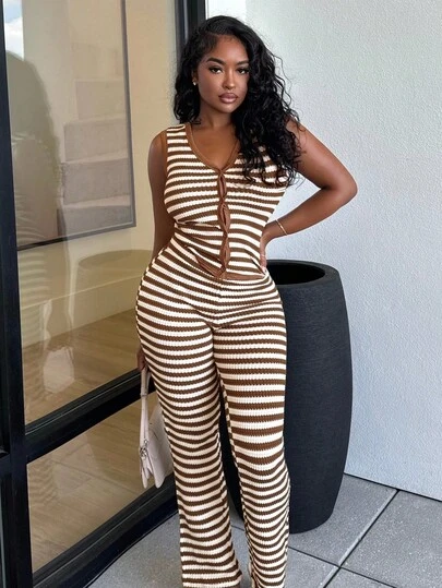 Alexandranx 2pcs/Set Women Summer Stripe Front Button Camisole & Long Pants Suit Women Summer Clothing Woman S Summer Clothes Women S Clothes Women Short Dresses Summer Work Summer Dresses