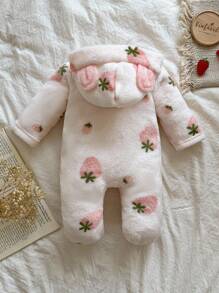 Vintaside Kids Newborn Simple Stylish Cute Polka Dot Long Sleeve Hooded Fleece Jumpsuit Loungewear Fall Winter