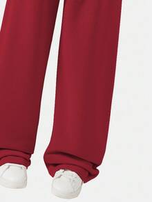 2pcs/Set Tween Girls' Off-Shoulder Sweatshirt And Loose Fit Sweatpants Casual Sports Suit, Autumn/Winter Fall - Red - View 3