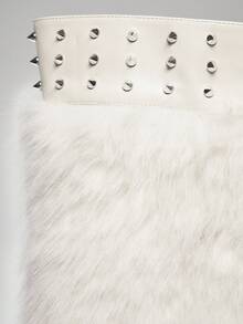 SHUZIA 女士时尚毛茸茸尖头细高跟冬季保暖舒适及膝靴 - 白色 - 查看 7