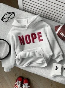 SHEIN بلوزة شبابية كاجوال مريحة متعددة الاستخدامات بطباعة ثلاثية الأبعاد مع كابوشون، مبطنة بقماش سميك، مناسبة للمدرسة