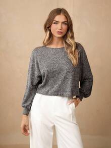 Wildy 燈籠袖雜色毛衣 - 灰色 - 查看 2