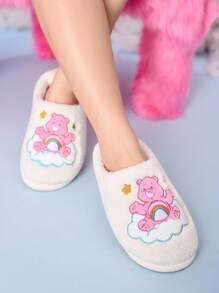 SHEIN X Care Bears 可愛卡通刺繡白色粉色女款防滑室內拖鞋，柔軟毛絨保暖冬季居家鞋，鞋底，適用於居家臥室空調房，春秋冬季與聖誕節夏季 - 白色 - 查看 8