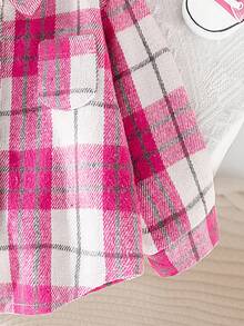 SHEIN Playful Pals Niña bebé en primavera y otoño, de moda, sencilla, retro y versátil, chaqueta de camisa de lana a cuadros rosa roja con solapa y botones, de uso diario, imprescindible en otoño e invierno - Rosa - Ver 4
