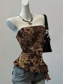 SHEIN EZwear 女士休闲简约腰果印花吊带背心 - 白色 - 查看 3