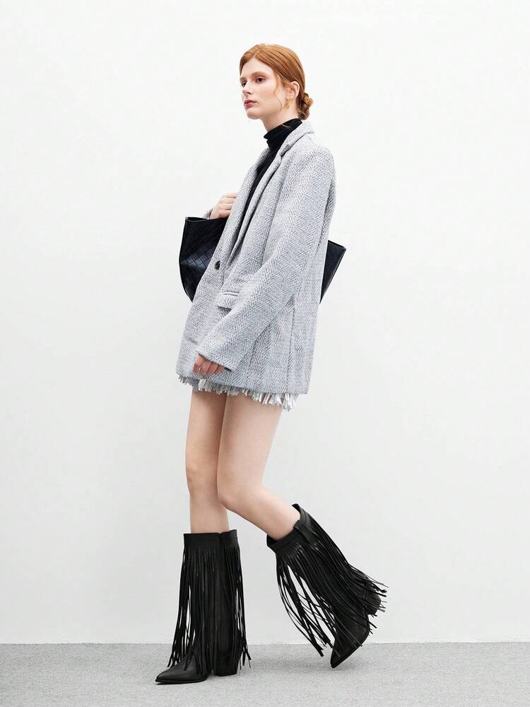 CUCCOO BIZCHIC Women's New Fashion Commuter Quilted Chunky Heel Pointed Toe Western Cowboy Boots