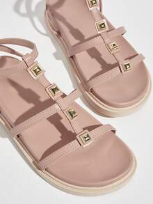 SHUZIA Women's Fashionable Flat Sandals With Metallic Decoration - Apricot - View 3