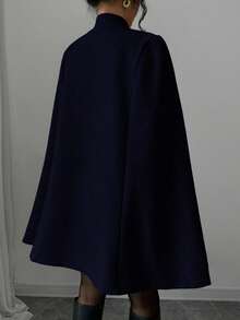 Rafferiza 女款優雅海軍藍立領披風大衣，中式盤扣厚實羊毛混紡面料，適合秋季晚餐約會、婚禮與派對 - 藏蓝色 - 查看 2