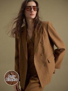 Ontre Moderner urbaner Stil, braun, Damen Blazer Jacke, Lässig Anzug, Fischgrätmuster, Business Pendeln, minimalistisches Design, minimalistischer Stil, Lässig Stil, Herbstbekleidung, Neue Kollektion 2025, Business Lässig, Old Money Stil, Schulanfang, Retro - Braun - Übersicht 4