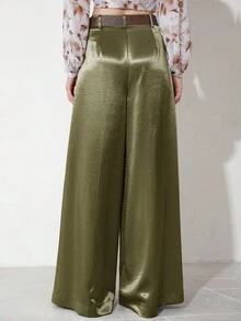 Aveloria Modichic 女士优雅宽松飘逸长裤，配皮带，修饰腿部线条，适合通勤 - 綠色 - 查看 2