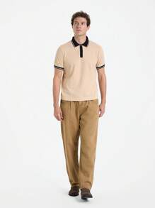 Calvornis Men's Casual Contrast Color Block Short Sleeve Polo Shirt Polo Shirts For Men - Khaki - View 4