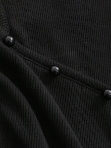 DAZY Women's Solid Color Stand Collar Hollow Out Short Sleeve T-Shirt - Black - View 7