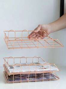 Metal A4 Paper Tray Organizer, 1/2/4pcs Stackable Rose Gold File Holder For Desk - Horizontal Document Storage Box, Mail Sorter, Letter Tray For Office, School & Home Use