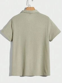 Manfinity RelaxMax Men Solid Waffle Knit Polo Shirt Plain Mint Green Vacation Basic Polo Shirt - Mint Green - View 2