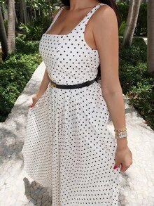 Durrani Popal 女式复古法式波点海滩度假细肩带长裙