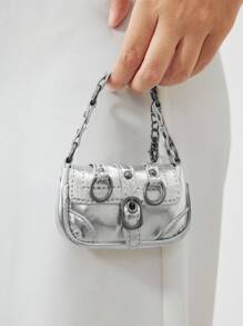 SHECARRY Retro Silver Motorcycle-Shaped Handbag - Bright silver - View 3