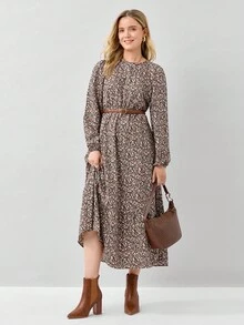 Miaspire 女士休闲长袖收腰碎花图案长裙秋季 - 彩色 - 查看 4