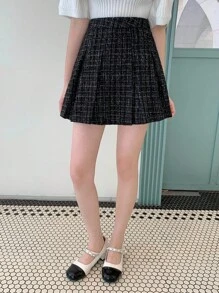 DAZY Women's Elegant Pleated A-Line Skirt, Collegiate Style Fall,Winter - Black and White - View 2