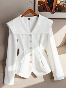 GlowEve CURVE 女士时尚腰部收腰翻领长袖夹克外套 - 白色 - 查看 3