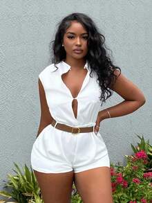 Alexandranx HIGH NECK SOLID POCKET JUMPSUIT WITH BELT