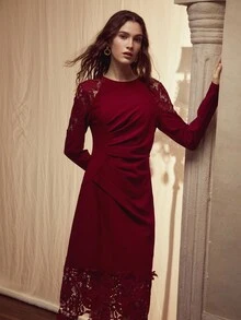 MOTF PREMIUM CONTRAST LACE RUCHED DRESS - Burgundy - View 6