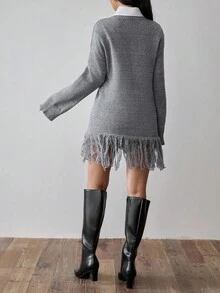 Rafferiza Women's Grey Blogger-Style Loose Knit Sweater With Tassel Design,Autumn Casual Everyday Fall Winter Pullover For Elegant Fashionable Office Commuting - Grey - View 2