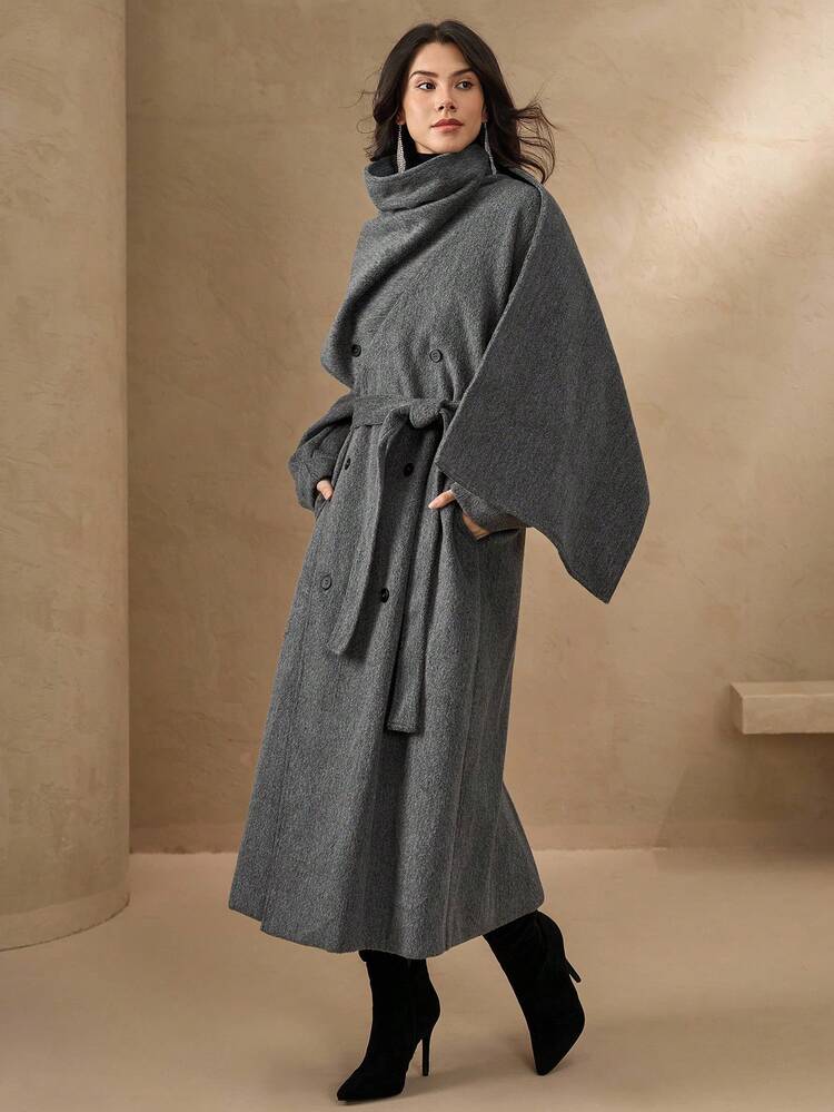 Women's Loose Business Casual Shawl Collar Overcoat, Elegant Mid-Length Outerwear Suitable For New Year, Christmas, Wedding, Party