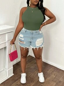 Slaydiva 大码休闲基本款修身白色圆领露肩背心