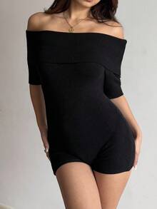 SHEIN Unity Women's Casual Off Shoulder Knit Jumpsuit, Versatile & Fashionable