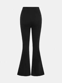 Girlism 少女不对称下摆荷叶边 T 恤和纯黑色喇叭裤两件套服装，休闲简约，秋季服装 - 彩色 - 查看 6