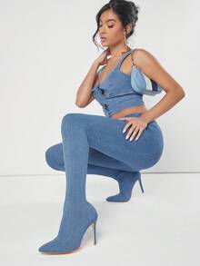 Pull On Denim Legging Hybrid Stiletto Boots