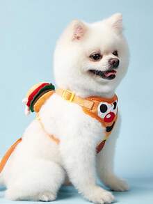 PETSIN 可爱汉堡卡通图案印花宠物狗猫胸背带和牵引绳套装，适用于狗和猫