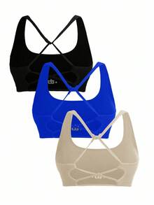 SHEIN Velisys Sujetador deportivo inalámbrico de unicolor minimalista con espalda cruzada, para verano - Multicolor - Ver 2