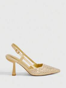 CUCCOO SZL Damen Mode Pumps mit Strass-Verzierung am Riemen und hohem Absatz - Gold - Übersicht 4
