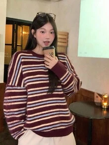 DAZY Women's Striped Korean Style Round Neck Casual Long Sleeve Sweater Fall/Winter - Multicolor - View 2