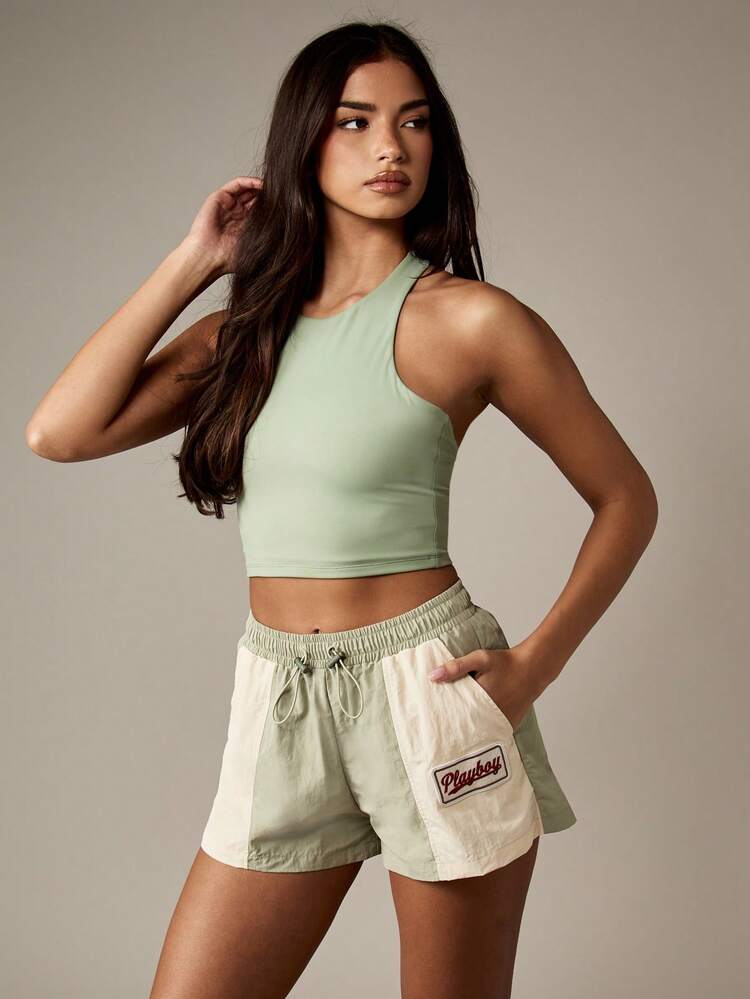 Missguided x Playboy Color Block Runner Shorts With Drawstring Waist And Side Panels For Summer Casual Wear