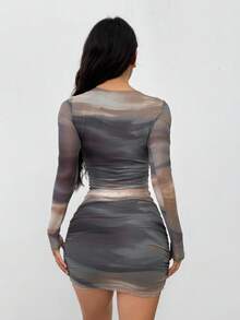 SHEIN PETITE Women's Fashion Commuter Tie-Dye Ruched Bodycon Mini Dress - Multicolor - View 6