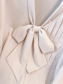 Regalyn New Plus Size Women's Elegant Business Elegant Bowknot Collar Solid Color Blouse Top, Versatile For Daily Wear, Minimalist Design With Fashionable Pleats, Slimming And Stylish Fall Cloth For Women