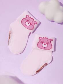 SHEIN X Care Bears 4 Pairs Cotton Soft & Breathable Moisture-Wicking Babys Mid-Calf Socks Cute Cartoon Bears Pattern Infant Crew Socks Unisex For Boys & Girls All Seasons All-Match - Multicolor - View 3