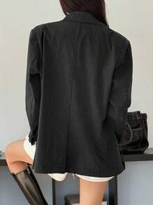 DAZY 秋冬新款宽松加厚休闲条纹商务休闲女式常规夹克西装外套女式大衣 - 灰色 - 查看 2