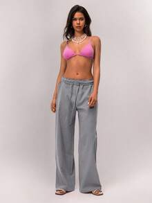 SHEIN Forever 21 Spring New Low Waist Pleated Waistband Design Casual Pants For Women - Grey - View 3