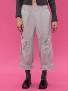 COUREZ Quần ống rộng cạp thấp lửng với gấu quần xếp ly và túi trước / Phong cách Y2K mùa xuân đi chơi - Màu xanh Bạc hà - Xem 2