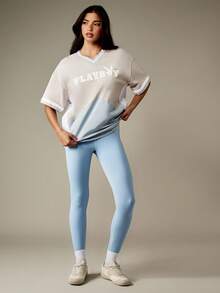 Missguided x Playboy Retro Style Oversized Varsity V Neck T Shirt Color Block Design Casual Loungewear Streetwear Comfortable Cotton Blend Top Fall Winter Spring Collection - Multicolor - View 4