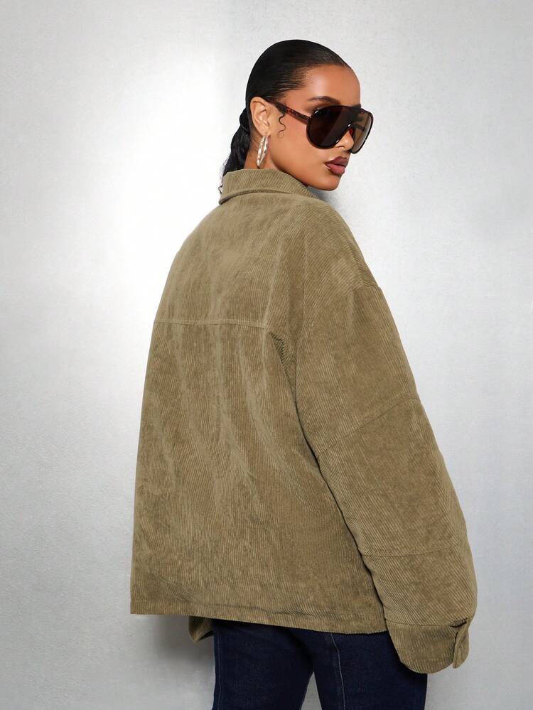 SUMWON WOMEN Corduroy Carpenter Jacket With Stand Collar And Zip Front