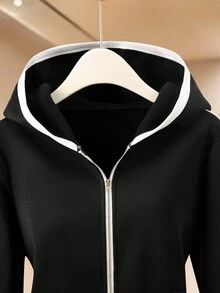 GlowEve 女士休闲拼色连帽运动衫 - 黑色 - 查看 4