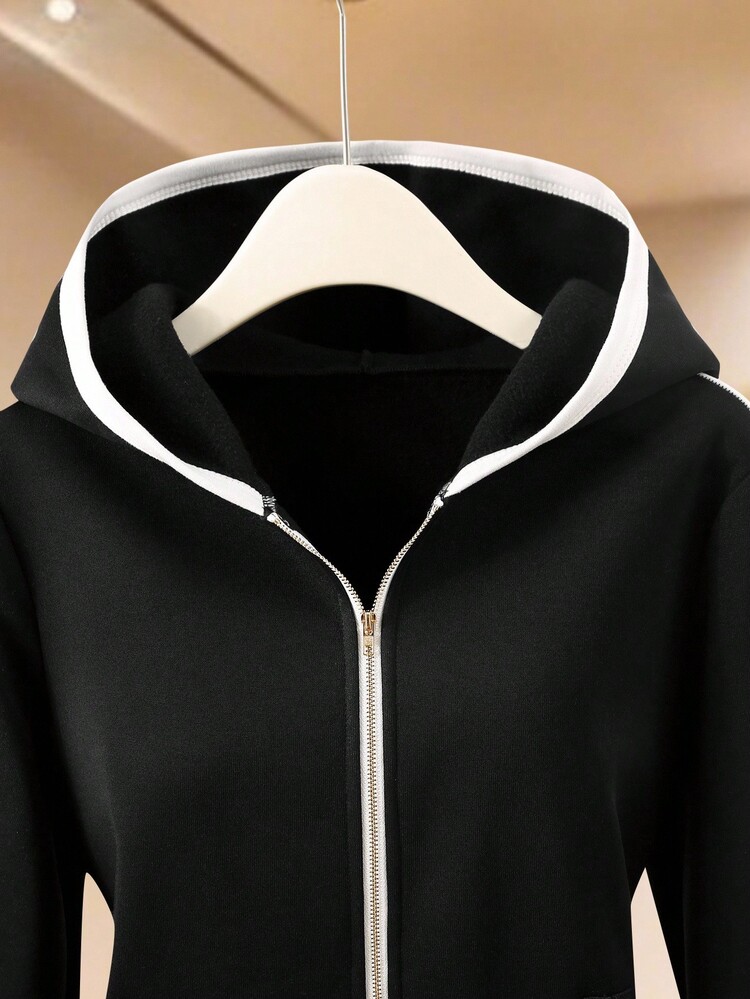 GlowEve 女士休闲拼色连帽运动衫 - 黑色 - 查看 4