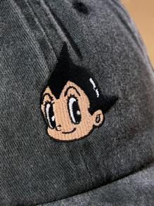 Astro Boy X SHEIN Klassische, lässige, alltagstaugliche Streetstyle Baseballkappe mit Cartoon-Grafik-Stickerei, stilvoller Sonnenschutz-Accessoire - Schwarz - Übersicht 3