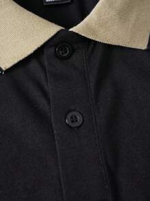 Manfinity NXTstreet Men Contrast Collar Polo Shirt, For Husband, Going Out - Black - View 6