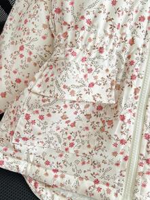 SHEIN Genkimix Kids Young Girl New Winter Padded Coat, Zipper Hooded, Apricot Ditsy Floral, Thermal Lining, Slim Fit, Waist Cinched, Pockets, Casual, Versatile, Outer Wear Fall Girl Clothes Autumn And Winter Clothes Girls Cotton Coat - Multicolor - View 4